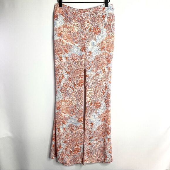 Lord & Taylor Design Lab Orange Blue White Flare Pants Medium Retro - Picture 1 of 14